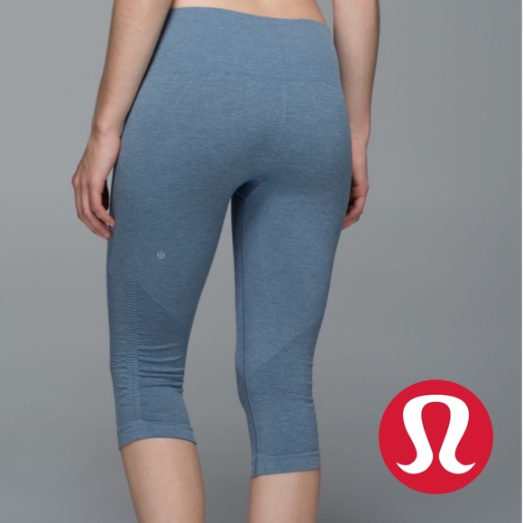 lululemon athletica Pants - Lululemon In The Flow Crop II Heathered Blue Denim Seamless